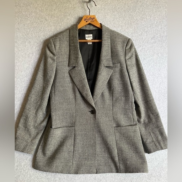 Chico’s wool blend grey blazer tweed size 1 - Picture 1 of 8